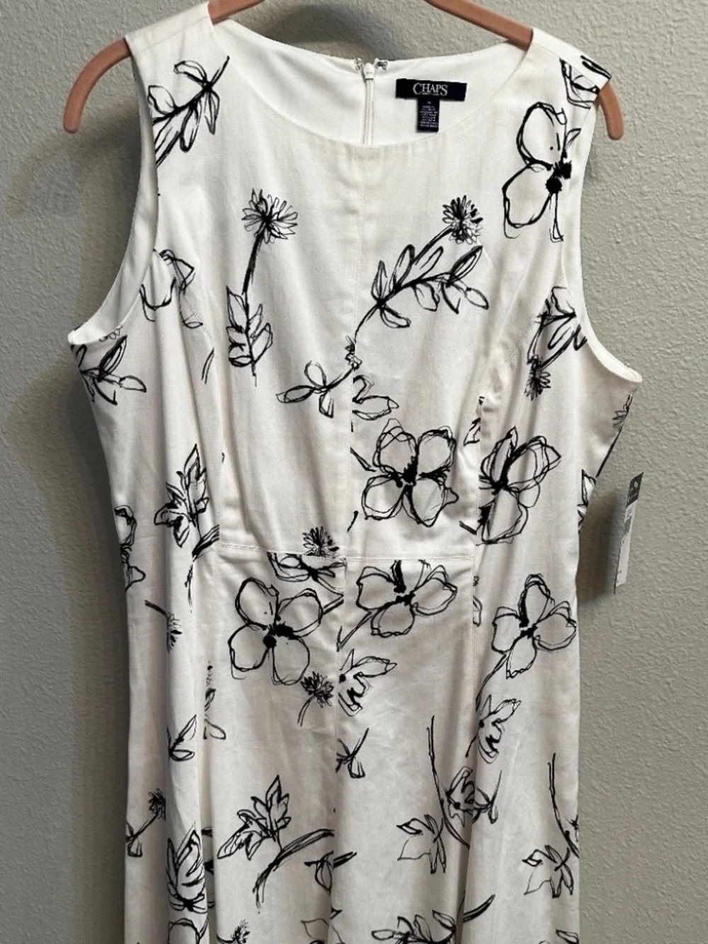 Chaps White & Black Floral Sleeveless Fit & Flare Dress - Picture 3 of 8